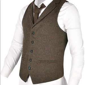 VOBOOM Mens Herringbone Fullback Tweed Vest